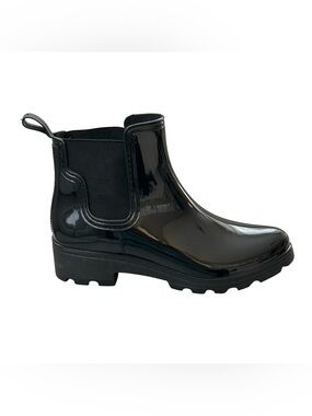 Capelli of New York Black Patent Chelsea Rain Bootie Outdoor Weather Shoes Sz 9